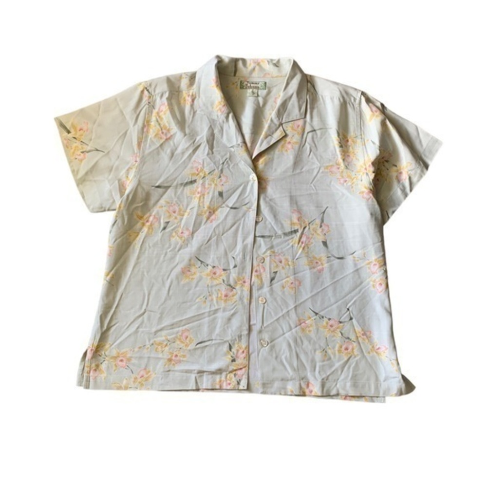Tommy Bahama White Floral Silk Button Up Vintage Size Large